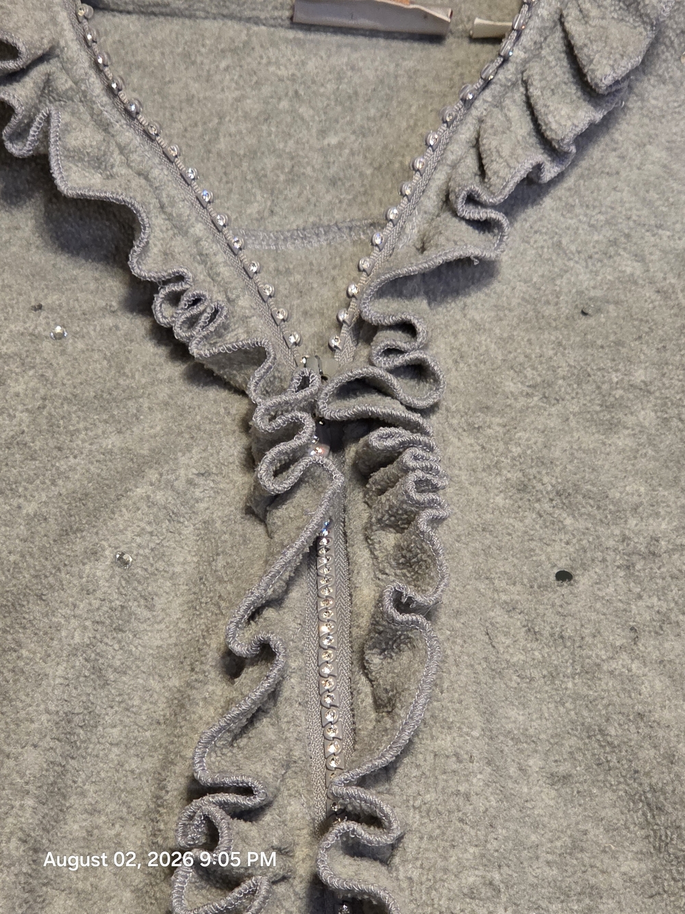Gray Ruffle Zip-Front Fleece Jacket - Picture 6 of 6